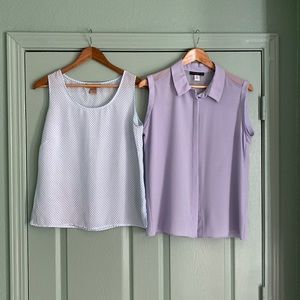 🌿2 BLOUSE BUNDLE sleeveless blouses in white with blue dots and lavender